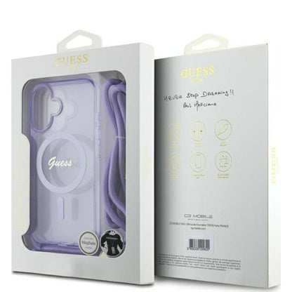 MagSafe Case for Apple iPhone 16, Guess, IML Crossbody Cord Script, Purple