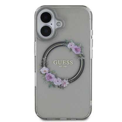 Etui MagSafe dla Apple iPhone 16, Guess, IML Flowers Wreath, Czarne
