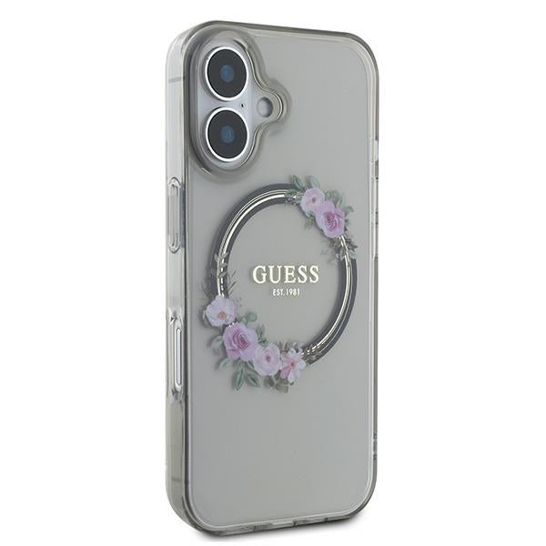 Etui MagSafe dla Apple iPhone 16, Guess, IML Flowers Wreath, Czarne