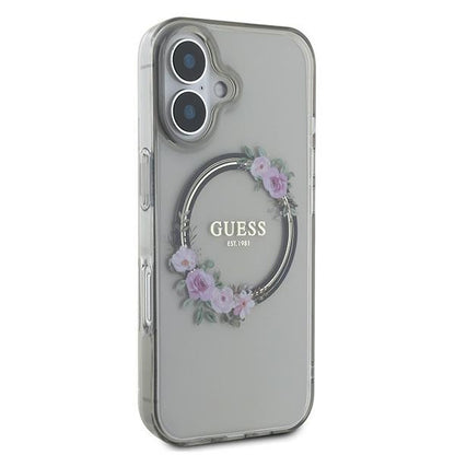 Etui MagSafe dla Apple iPhone 16, Guess, IML Flowers Wreath, Czarne