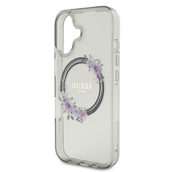 Etui MagSafe dla Apple iPhone 16, Guess, IML Flowers Wreath, Czarne