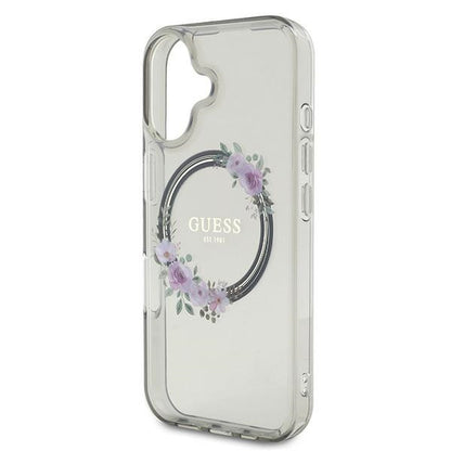 Etui MagSafe dla Apple iPhone 16, Guess, IML Flowers Wreath, Czarne