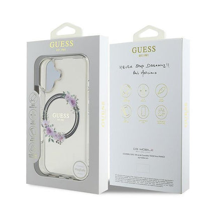 Etui MagSafe dla Apple iPhone 16, Guess, IML Flowers Wreath, Czarne