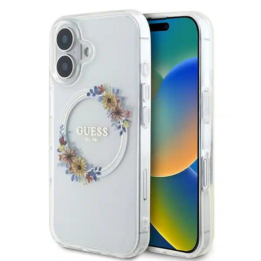Etui MagSafe dla Apple iPhone 16, Guess, IML Flowers Wreath, Przezroczyste