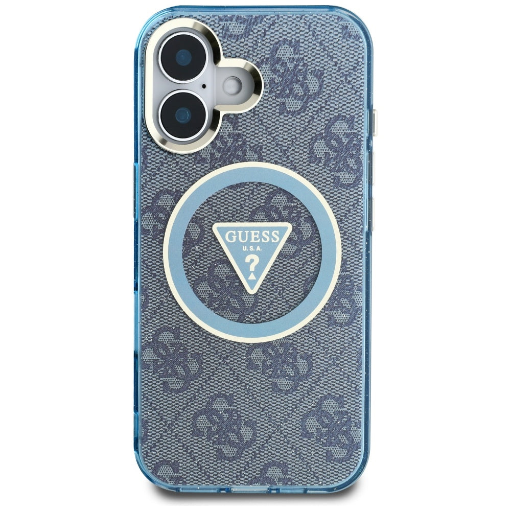 Etui MagSafe dla Apple iPhone 16, Guess, IML Glitter 4G Circle Triangle, Niebieskie