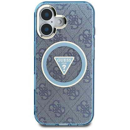 Etui MagSafe dla Apple iPhone 16, Guess, IML Glitter 4G Circle Triangle, Niebieskie
