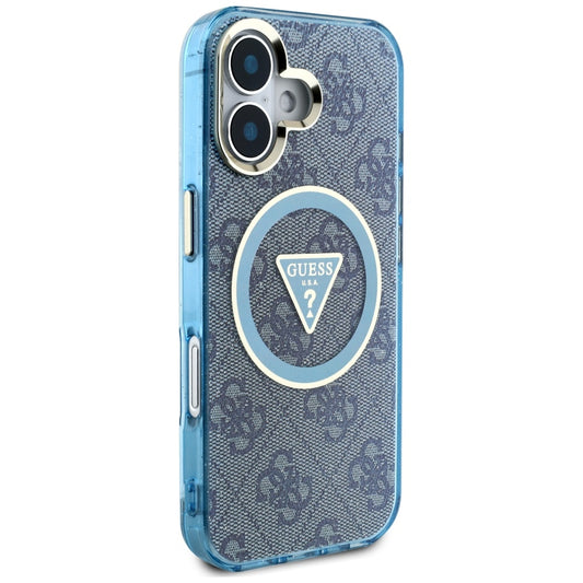 Etui MagSafe dla Apple iPhone 16, Guess, IML Glitter 4G Circle Triangle, Niebieskie