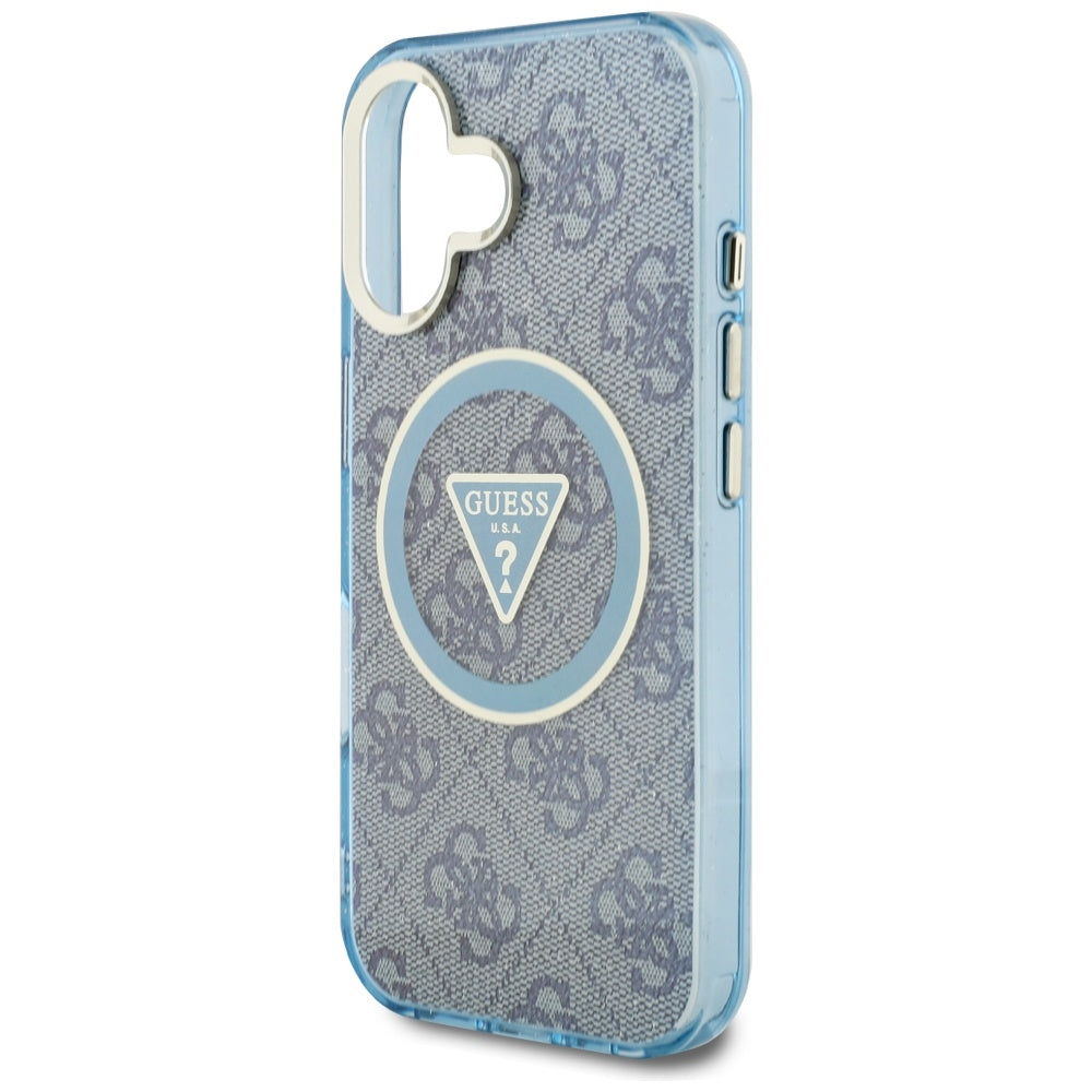 Etui MagSafe dla Apple iPhone 16, Guess, IML Glitter 4G Circle Triangle, Niebieskie