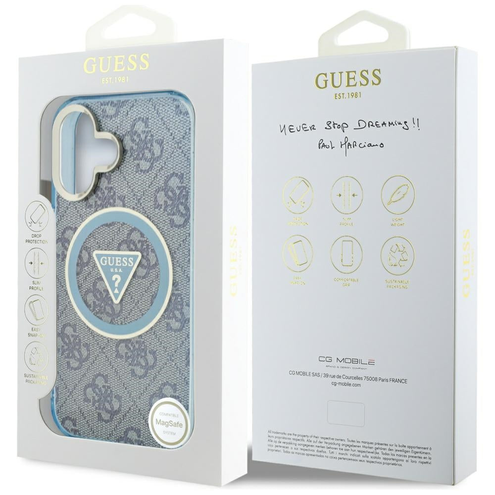 Etui MagSafe dla Apple iPhone 16, Guess, IML Glitter 4G Circle Triangle, Niebieskie