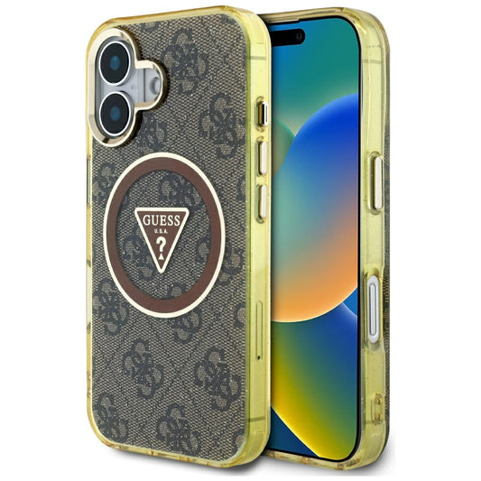 Etui MagSafe dla Apple iPhone 16, Guess, IML Glitter 4G Circle Triangle, Brązowy