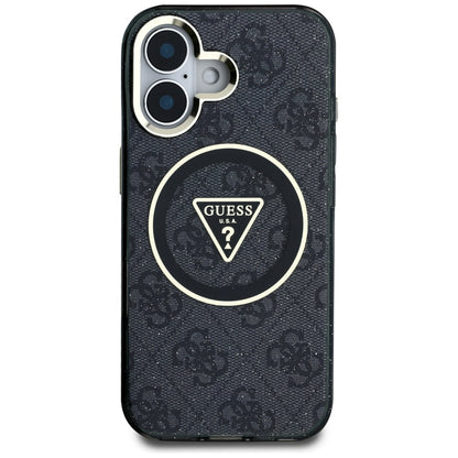 Etui MagSafe dla Apple iPhone 16, Guess, IML Glitter 4G Circle Triangle, Czarne