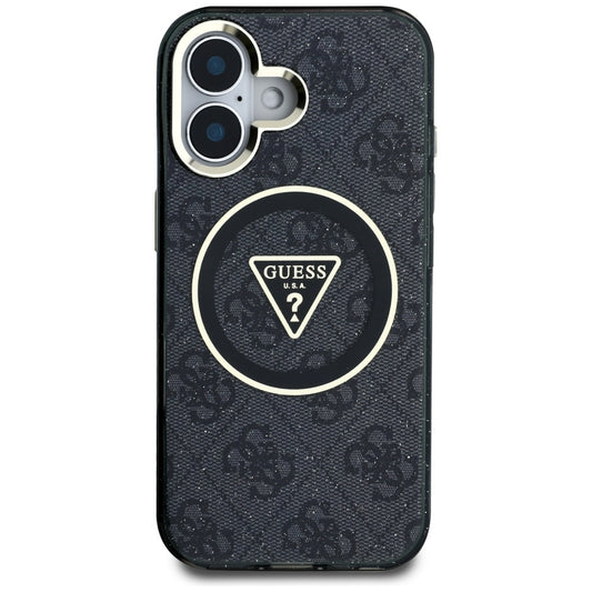 Etui MagSafe dla Apple iPhone 16, Guess, IML Glitter 4G Circle Triangle, Czarne