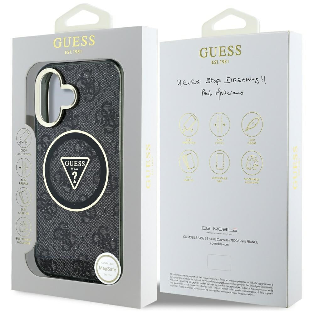 Etui MagSafe dla Apple iPhone 16, Guess, IML Glitter 4G Circle Triangle, Czarne