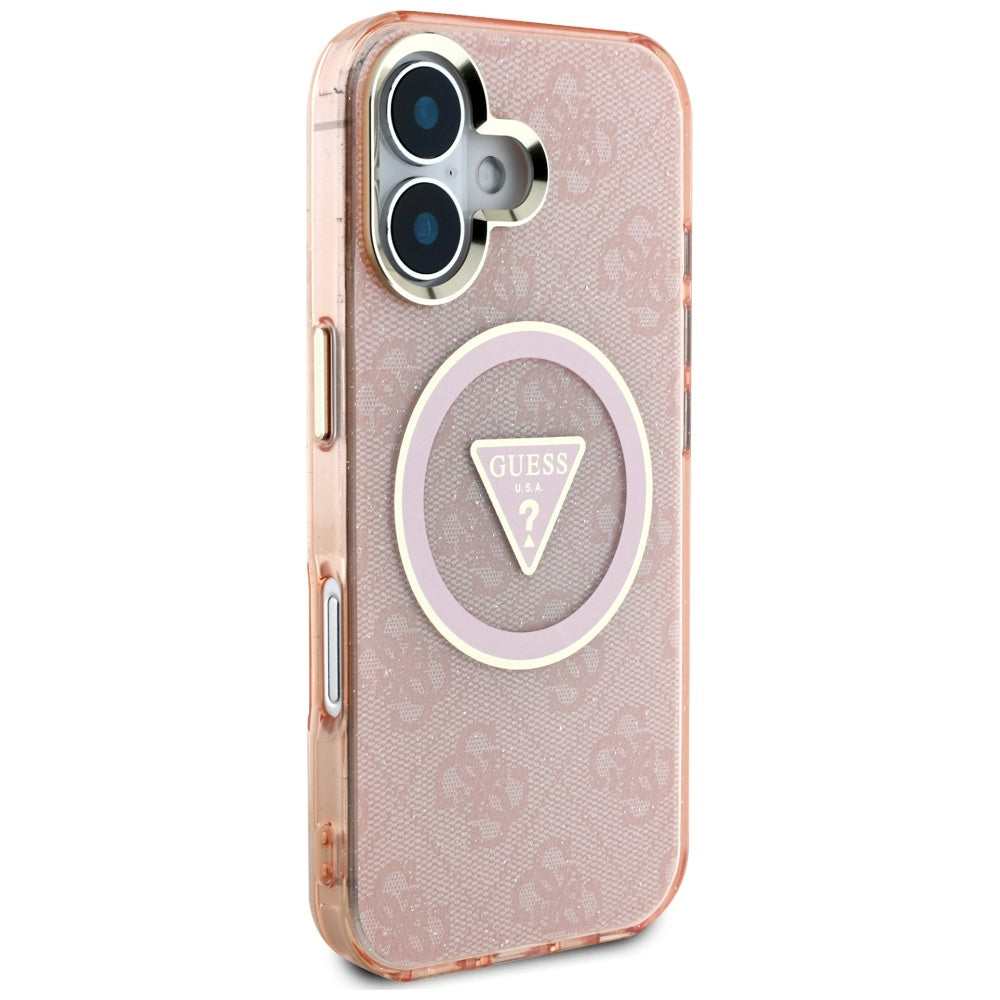 Etui MagSafe dla Apple iPhone 16, Guess, IML Glitter 4G Circle Triangle, Różowy