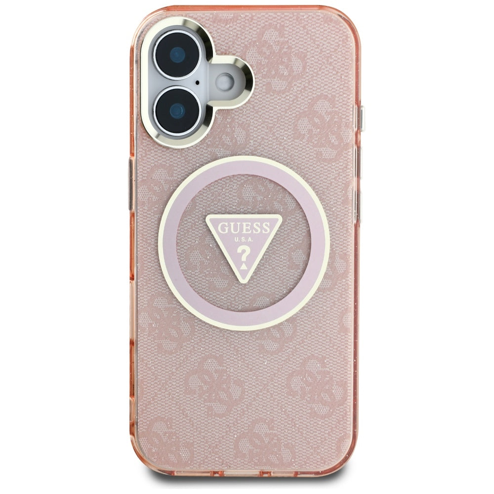 Etui MagSafe dla Apple iPhone 16, Guess, IML Glitter 4G Circle Triangle, Różowy