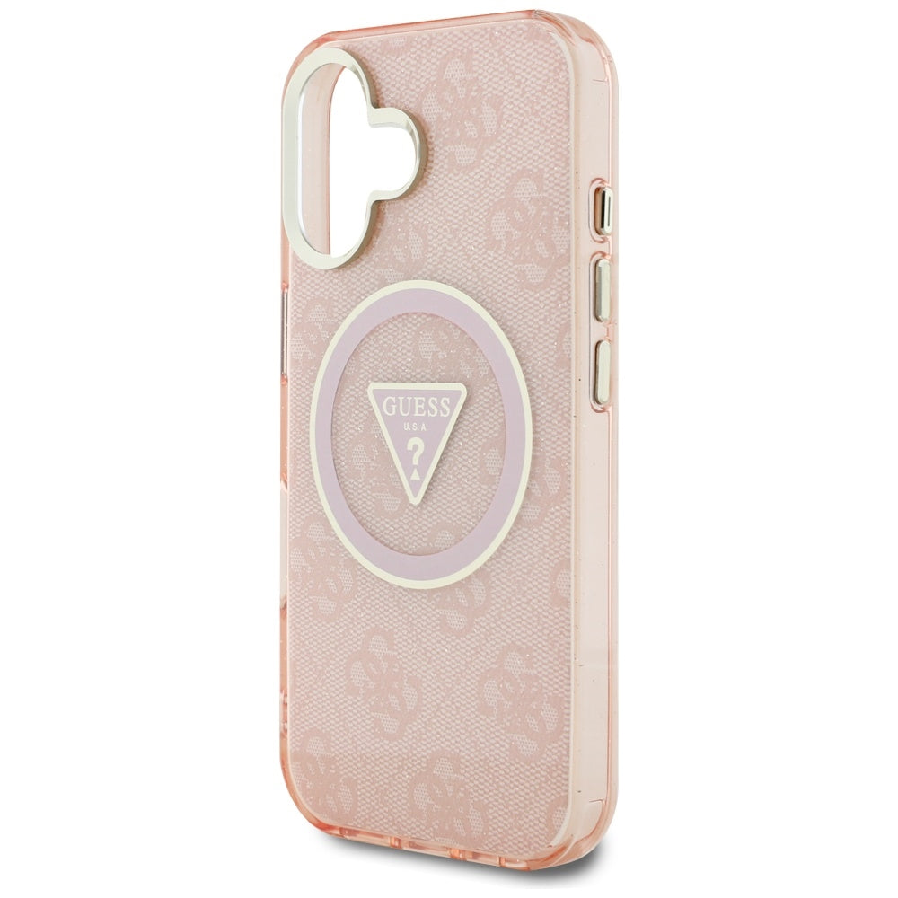 Etui MagSafe dla Apple iPhone 16, Guess, IML Glitter 4G Circle Triangle, Różowy