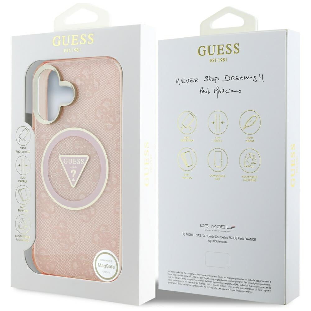 Etui MagSafe dla Apple iPhone 16, Guess, IML Glitter 4G Circle Triangle, Różowy