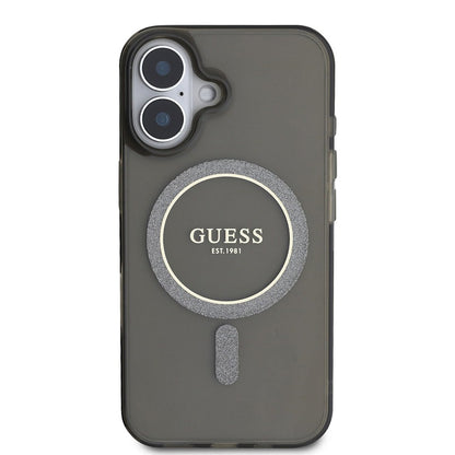 Etui MagSafe dla Apple iPhone 16, Guess, IML Glitter Circle, Czarne