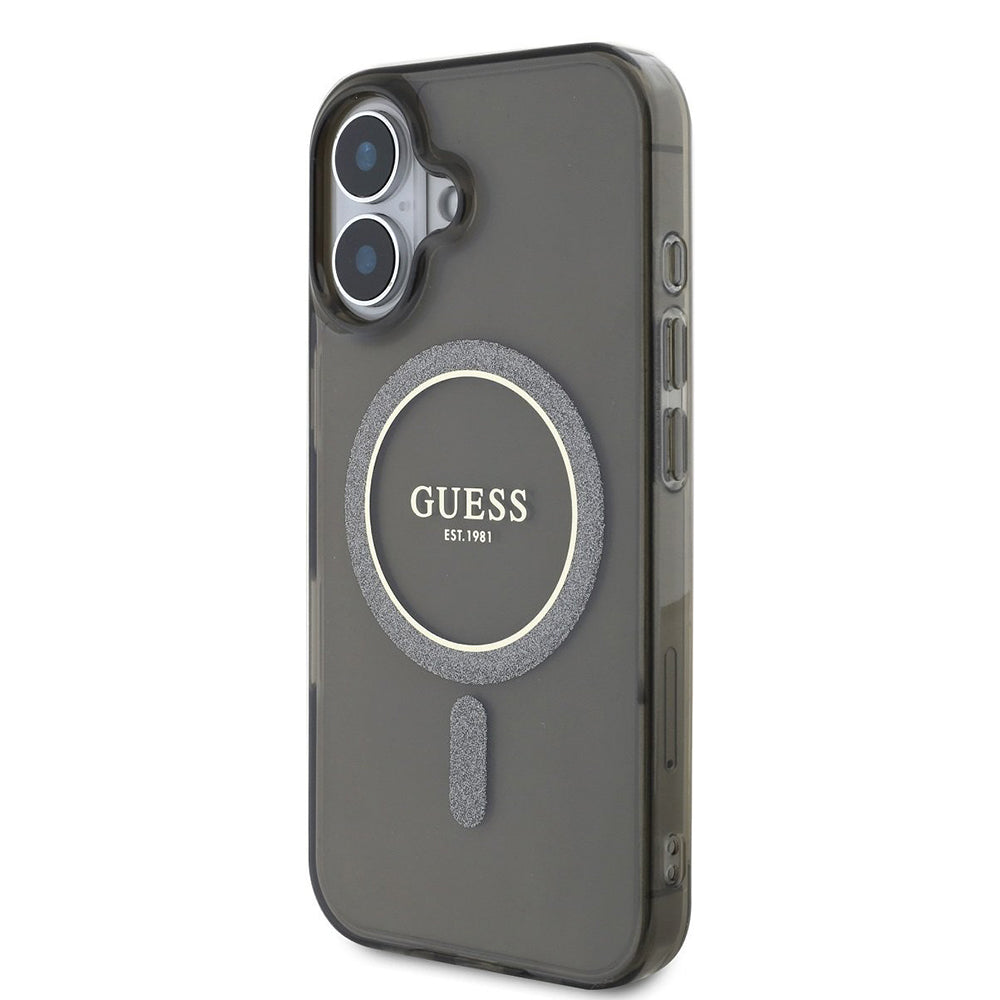 Etui MagSafe dla Apple iPhone 16, Guess, IML Glitter Circle, Czarne