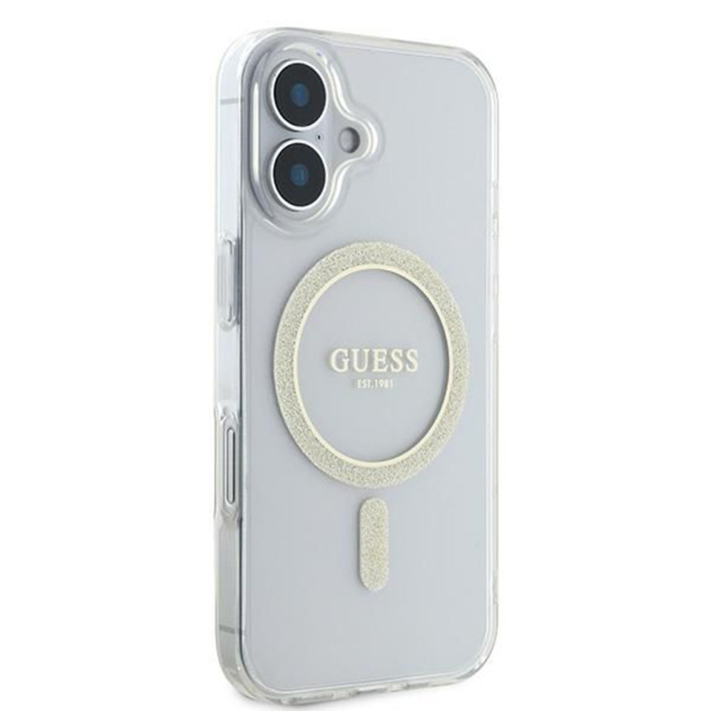 Etui MagSafe dla Apple iPhone 16, Guess, IML Glitter Circle, Przezroczyste