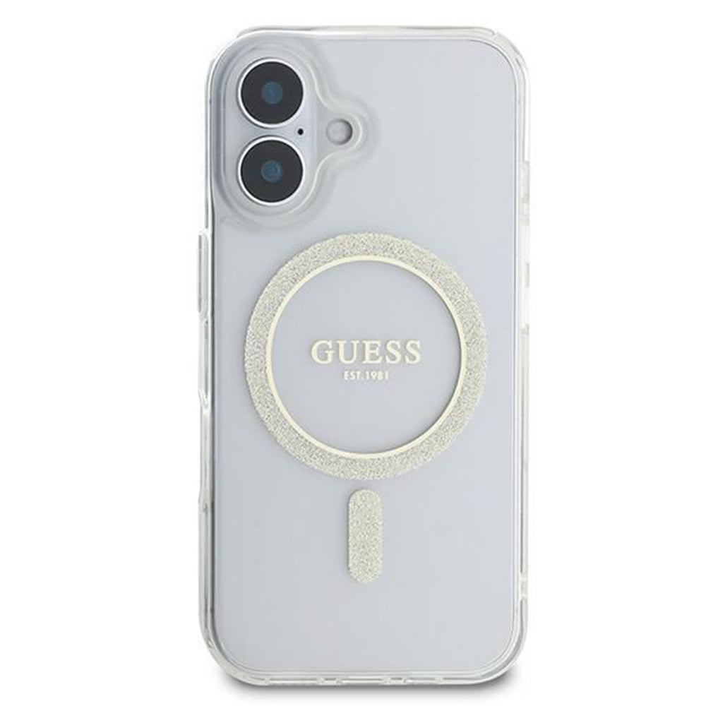 Etui MagSafe dla Apple iPhone 16, Guess, IML Glitter Circle, Przezroczyste
