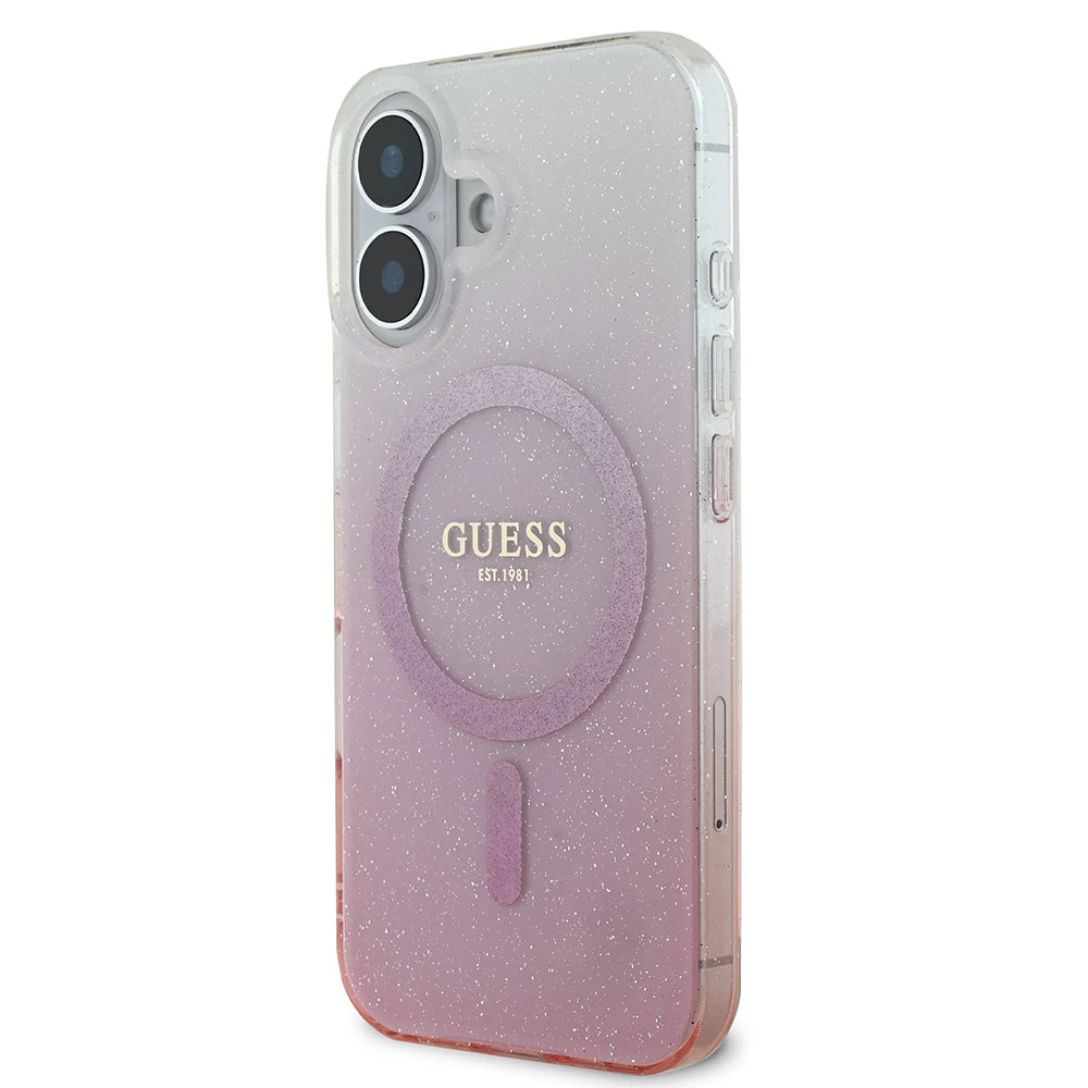 Etui MagSafe dla Apple iPhone 16, Guess, IML Glitter Gradient, Różowy