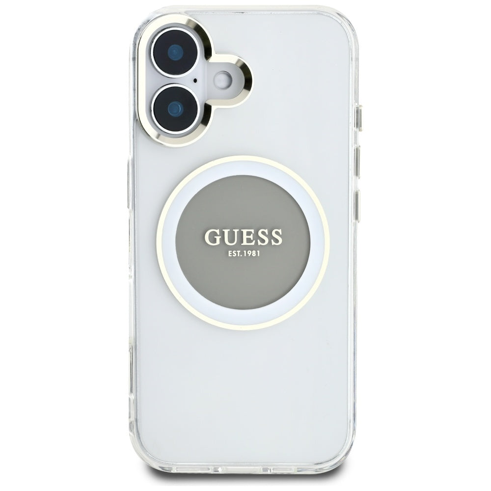 Etui MagSafe dla Apple iPhone 16, Guess, IML Metal Colored Circle, Szare