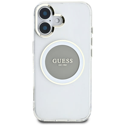 Etui MagSafe dla Apple iPhone 16, Guess, IML Metal Colored Circle, Szare