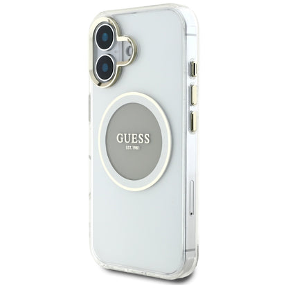 Etui MagSafe dla Apple iPhone 16, Guess, IML Metal Colored Circle, Szare