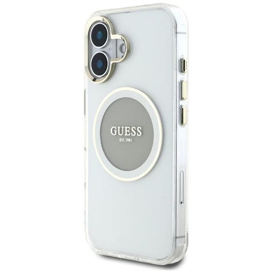 Etui MagSafe dla Apple iPhone 16, Guess, IML Metal Colored Circle, Szare