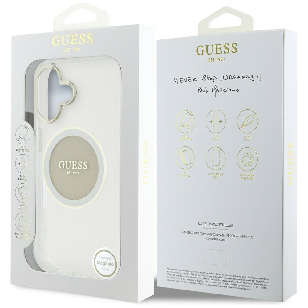 Etui MagSafe dla Apple iPhone 16, Guess, IML Metal Colored Circle, Szare