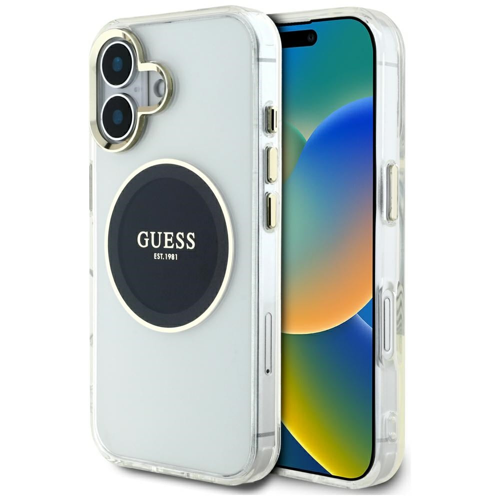 Etui MagSafe dla Apple iPhone 16, Guess, IML Metal Colored Circle, Czarne