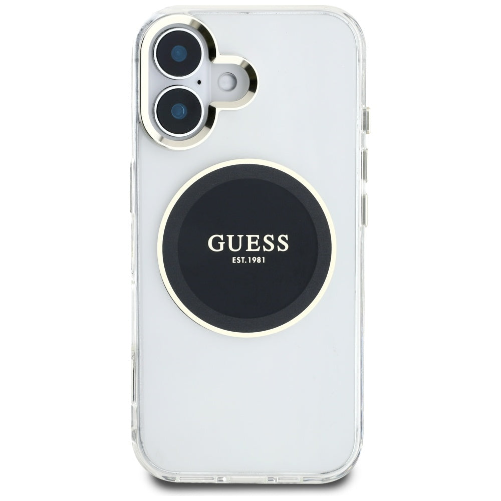 Etui MagSafe dla Apple iPhone 16, Guess, IML Metal Colored Circle, Czarne