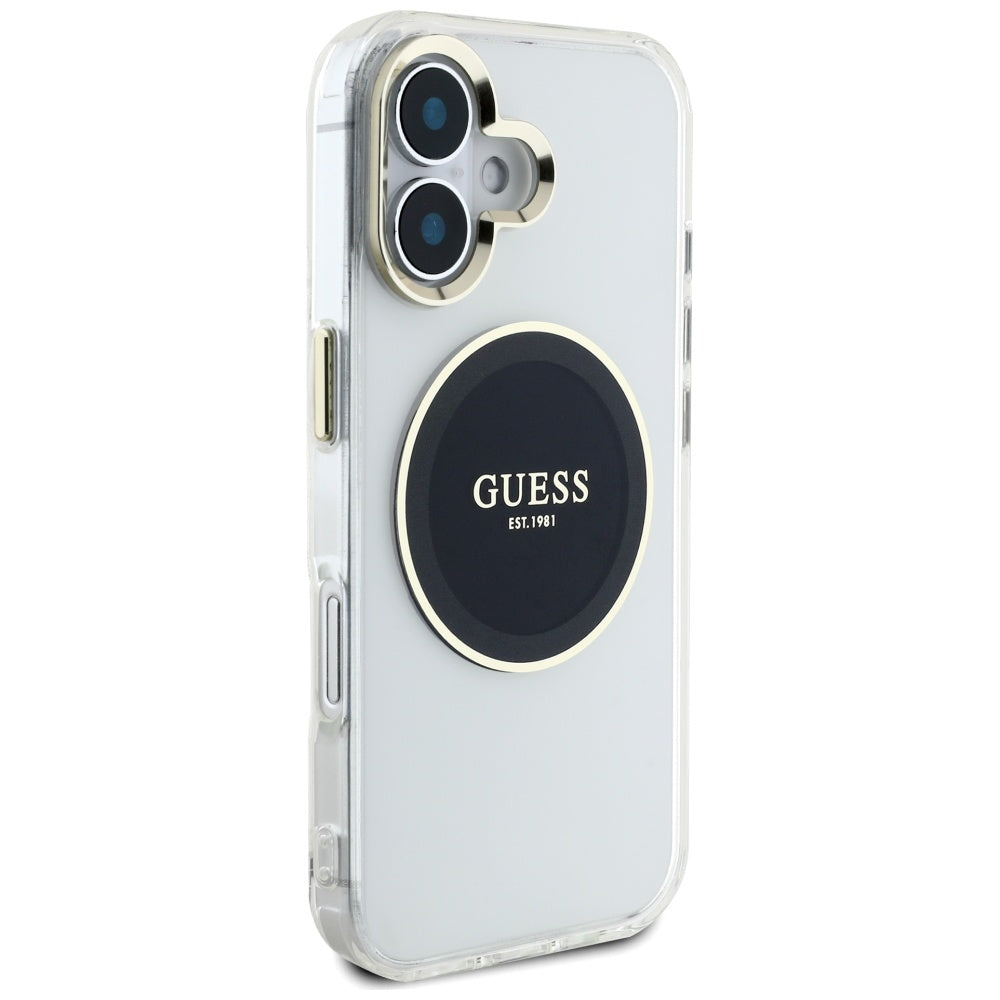 Etui MagSafe dla Apple iPhone 16, Guess, IML Metal Colored Circle, Czarne