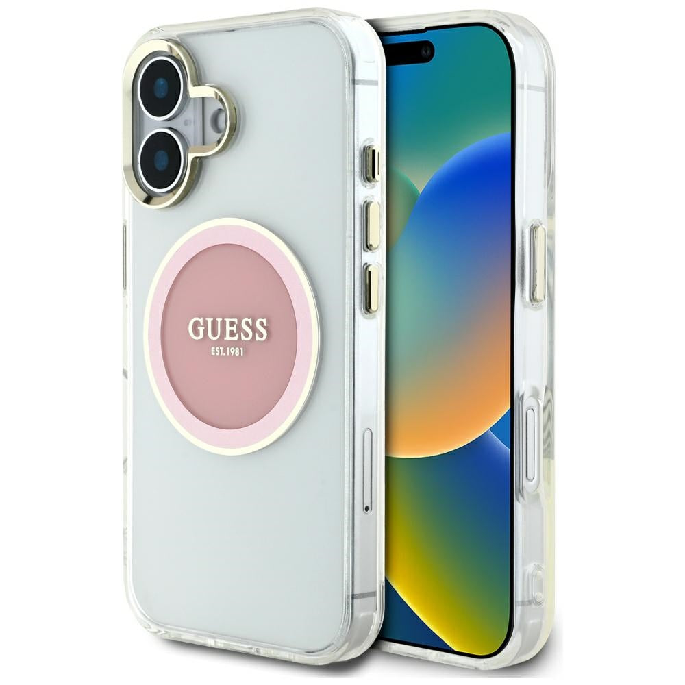 Etui MagSafe dla Apple iPhone 16, Guess, IML Metal Colored Circle, Różowy