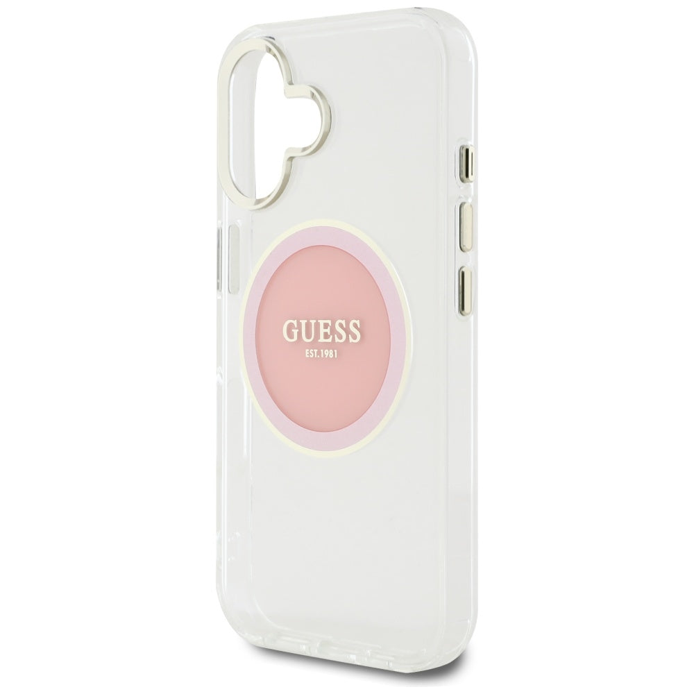 Etui MagSafe dla Apple iPhone 16, Guess, IML Metal Colored Circle, Różowy