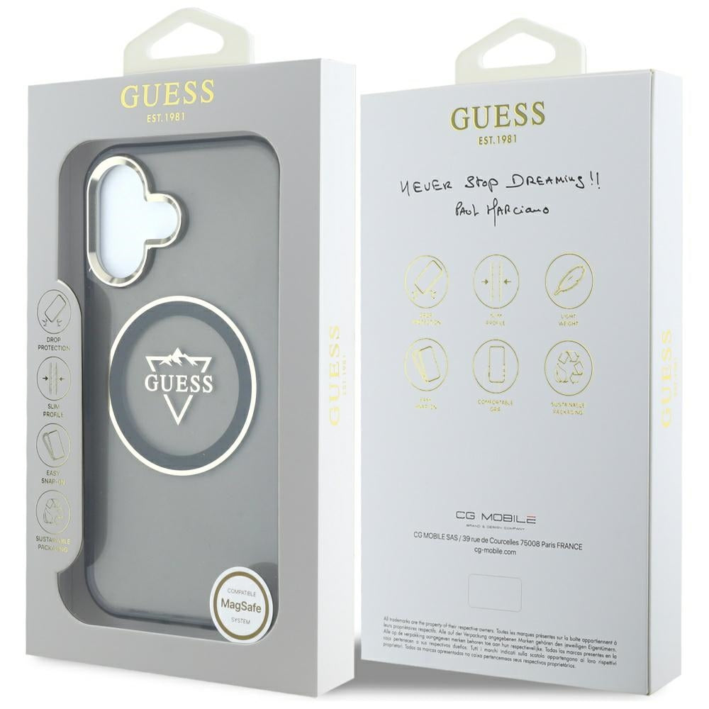Etui MagSafe dla Apple iPhone 16, Guess, IML Metal Mountain Logo, Czarne