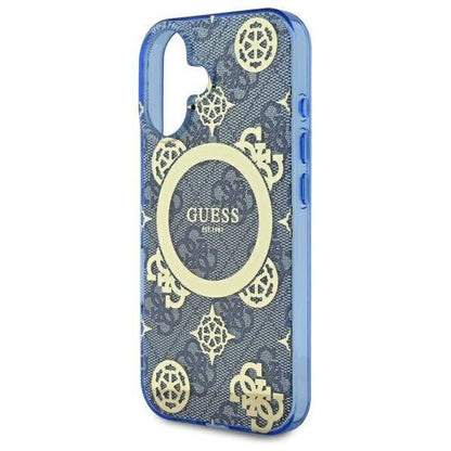 Etui MagSafe dla Apple iPhone 16, Guess, IML Peony On 4G Background, Niebieskie