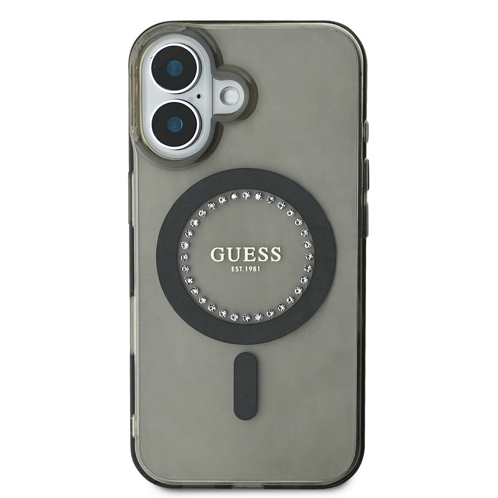 Etui MagSafe dla Apple iPhone 16, Guess, IML Rhinestone, Czarne
