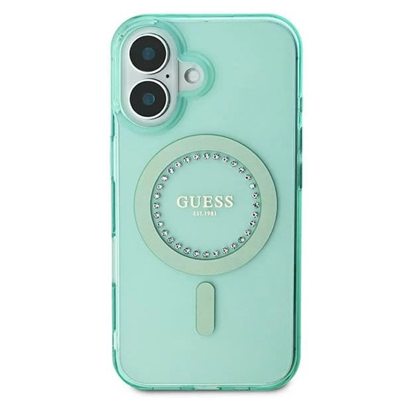 Etui MagSafe dla Apple iPhone 16, Guess, IML Rhinestone, Zielony