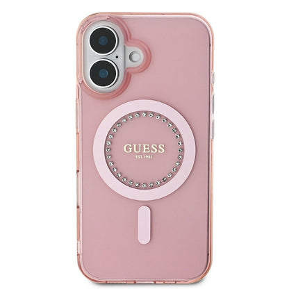 Etui MagSafe dla Apple iPhone 16, Guess, IML Rhinestones Ring, Różowy GUHMP16SPFTDTEP