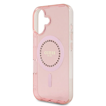 Etui MagSafe dla Apple iPhone 16, Guess, IML Rhinestones Ring, Różowy GUHMP16SPFTDTEP