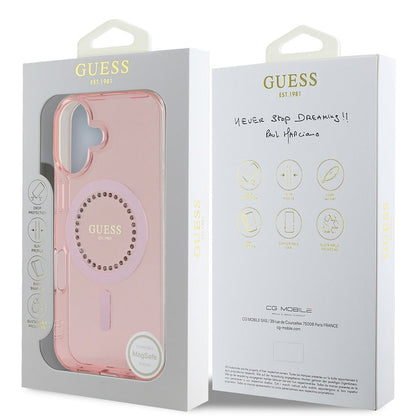 Etui MagSafe dla Apple iPhone 16, Guess, IML Rhinestones Ring, Różowy GUHMP16SPFTDTEP