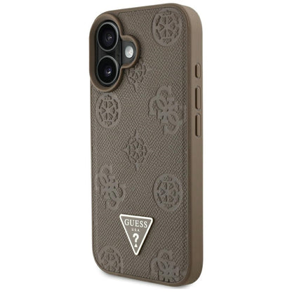 Etui MagSafe dla Apple iPhone 16, Guess, Peony Grained Hot Stamp Triangle, Brązowy