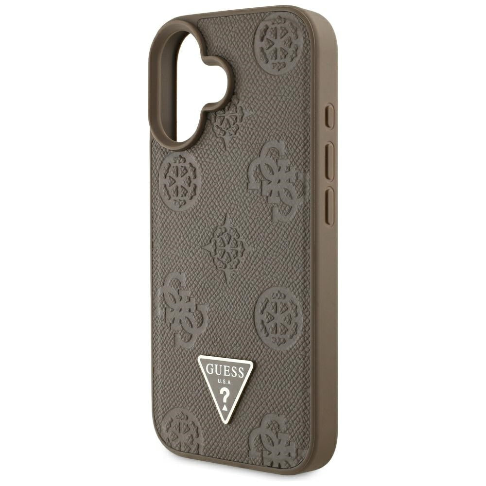 Etui MagSafe dla Apple iPhone 16, Guess, Peony Grained Hot Stamp Triangle, Brązowy