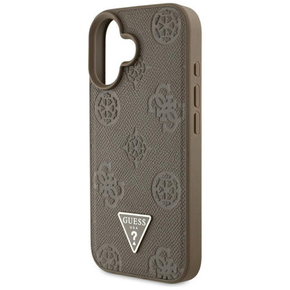 Etui MagSafe dla Apple iPhone 16, Guess, Peony Grained Hot Stamp Triangle, Brązowy