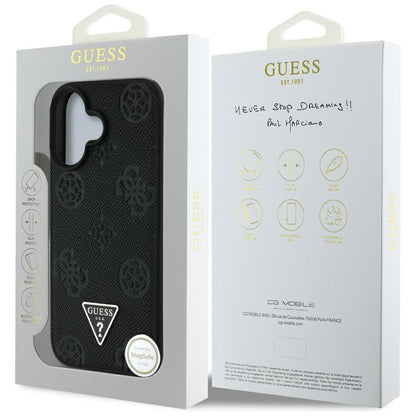 Etui MagSafe dla Apple iPhone 16, Guess, Peony Grained Hot Stamp Triangle, Czarne