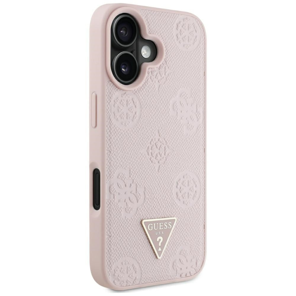 Etui MagSafe dla Apple iPhone 16, Guess, Peony Grained Hot Stamp Triangle, Różowy