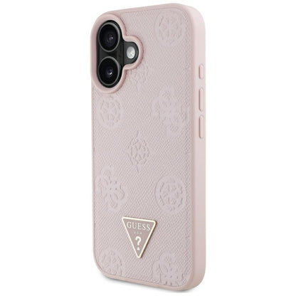 Etui MagSafe dla Apple iPhone 16, Guess, Peony Grained Hot Stamp Triangle, Różowy