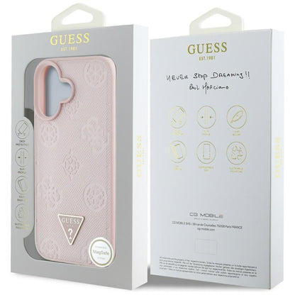 Etui MagSafe dla Apple iPhone 16, Guess, Peony Grained Hot Stamp Triangle, Różowy